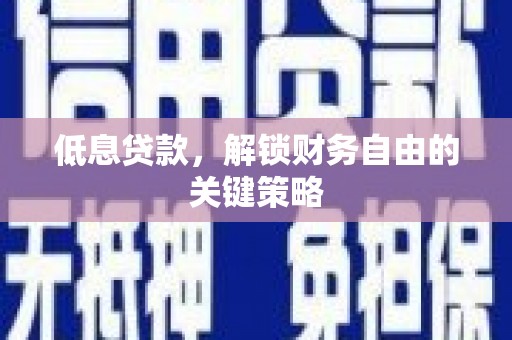 南化低息贷款，解锁财务自由的关键策略